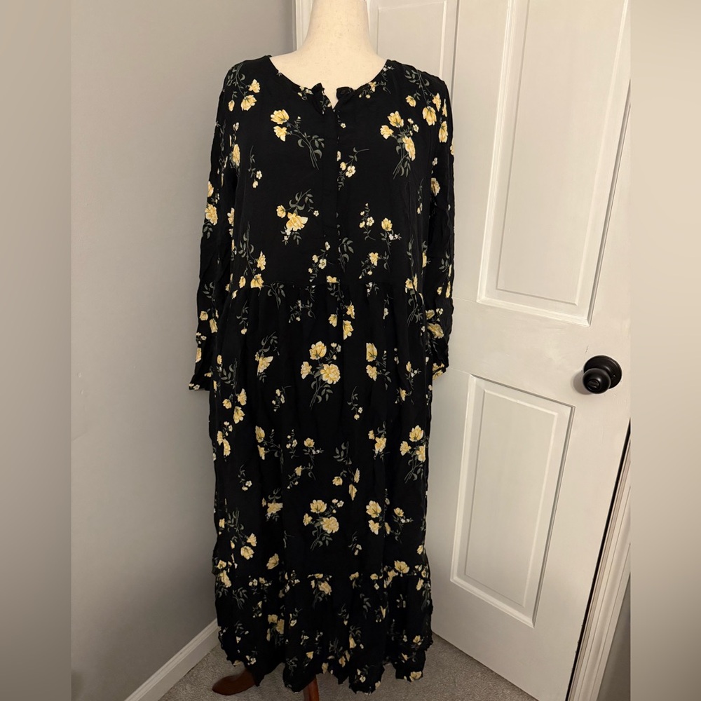 Old Navy Black Dress with Yellow Floral Pattern